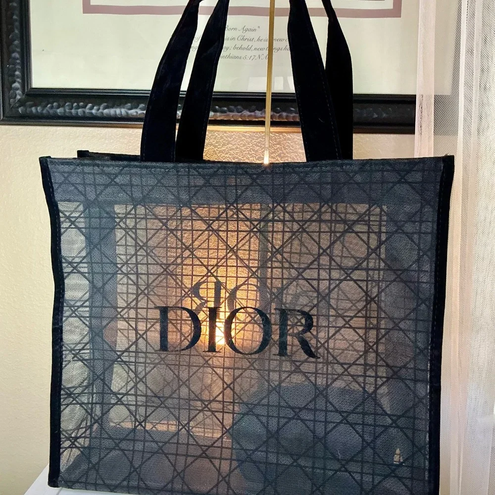 Christian Dior Beauty Parfums Makeup Black Velvet Mesh Large Tote Bag